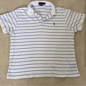 White and blue striped polo